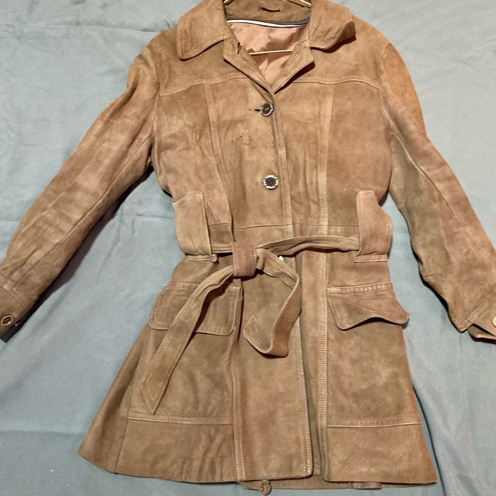 New England Sportswear Suede Leather Coat mid thigh length, zippered inner liner